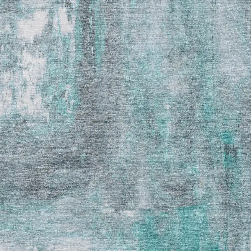 Teal Gray And Silver Abstract Washable Area Rug With UV Protection Photo 2