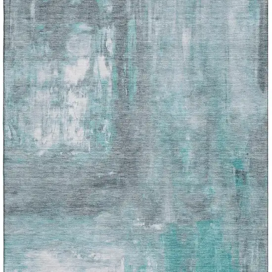 Teal Gray And Silver Abstract Washable Area Rug With UV Protection Photo 3