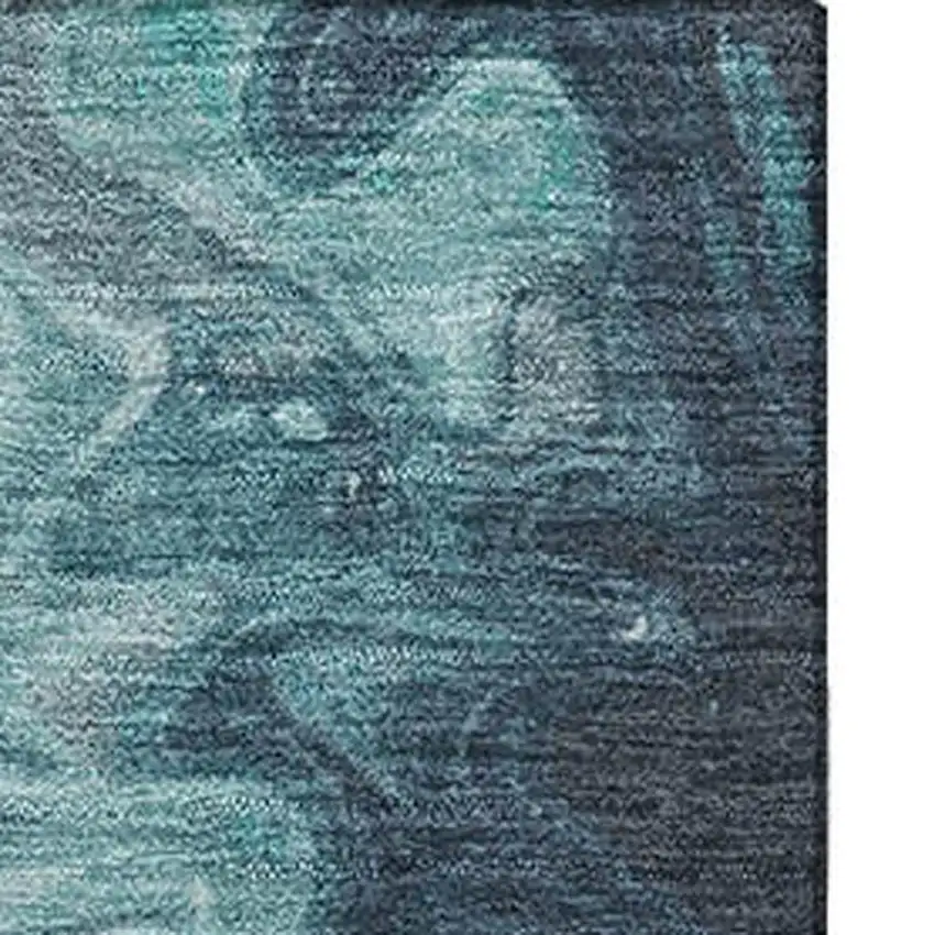 Teal Gray And Silver Abstract Washable Area Rug With UV Protection Photo 3