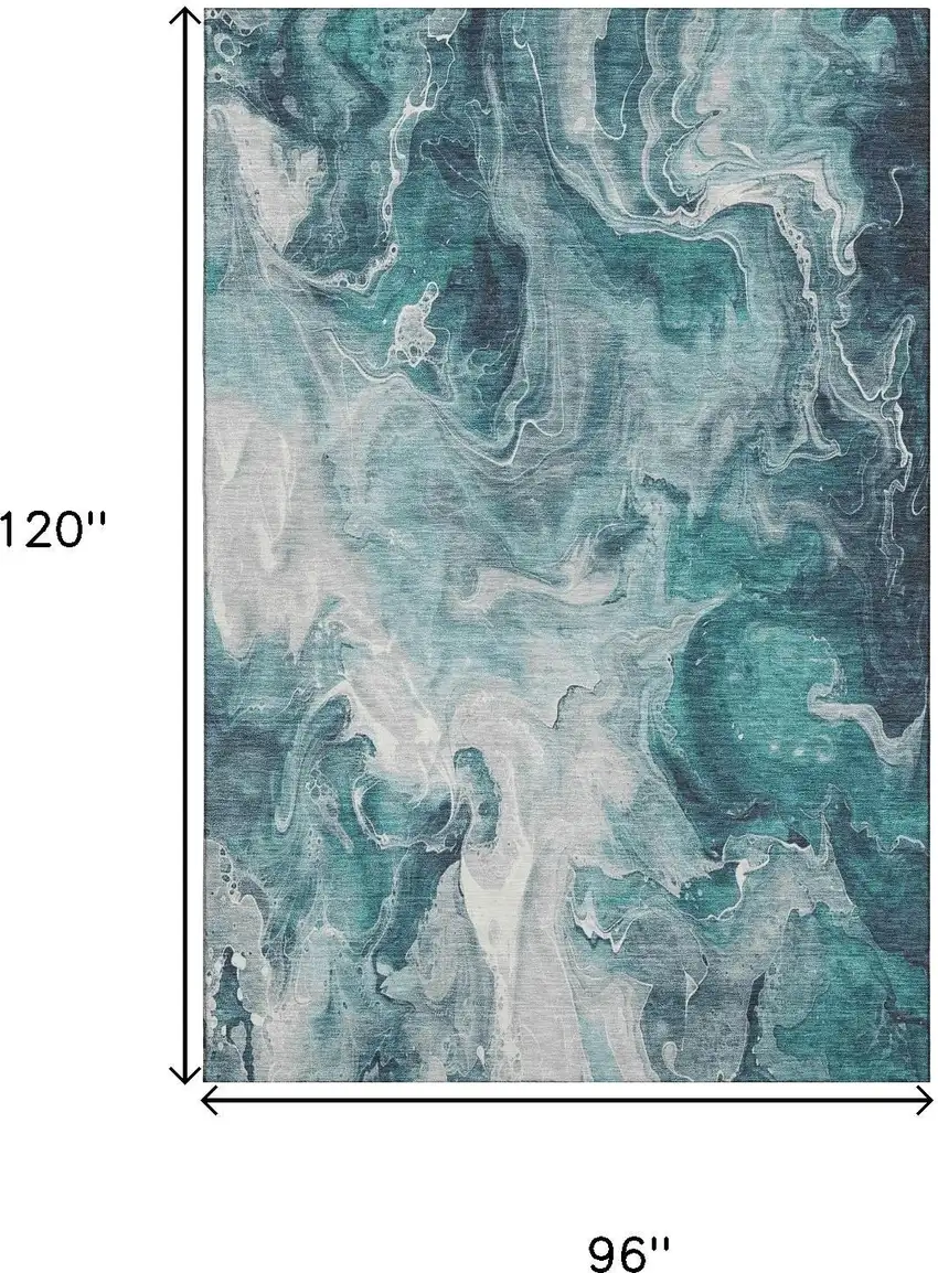Teal Gray And Silver Abstract Washable Area Rug With UV Protection Photo 9