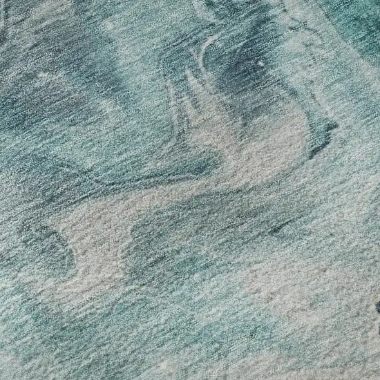 Teal Gray And Silver Abstract Washable Area Rug With UV Protection Photo 9