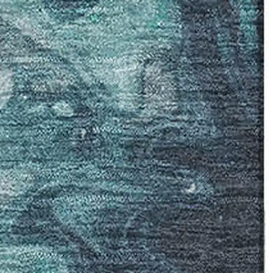Teal Gray And Silver Abstract Washable Area Rug With UV Protection Photo 2