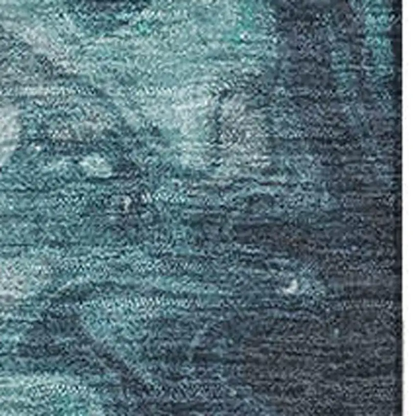 Teal Gray And Silver Abstract Washable Area Rug With UV Protection Photo 2