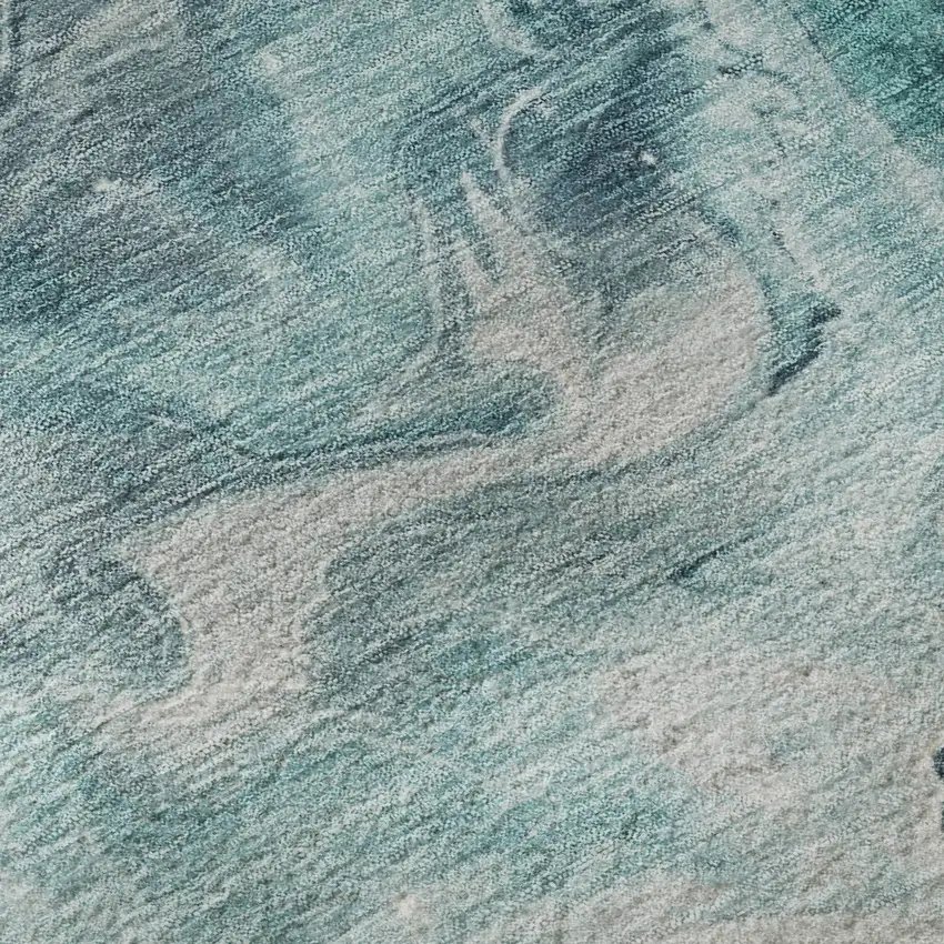 Teal Gray And Silver Abstract Washable Area Rug With UV Protection Photo 9