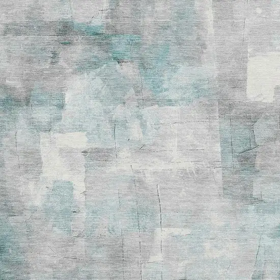 Teal Gray And Silver Abstract Washable Area Rug With UV Protection Photo 2