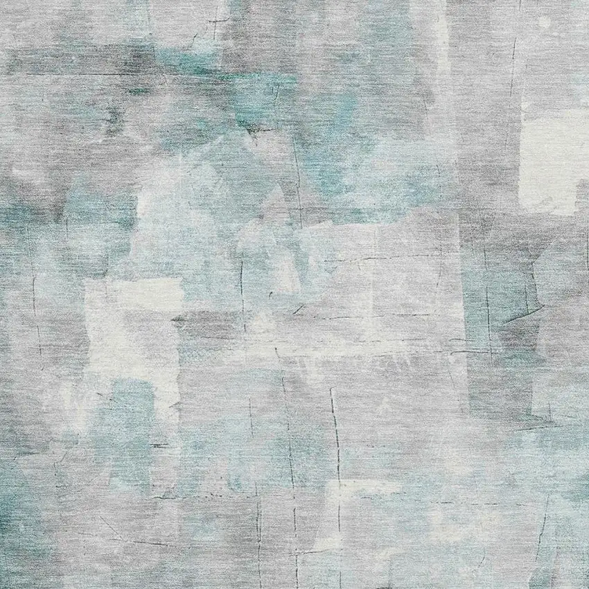 Teal Gray And Silver Abstract Washable Area Rug With UV Protection Photo 2