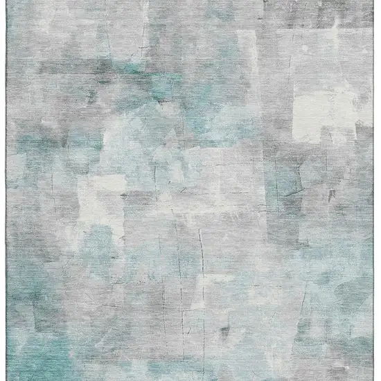 Teal Gray And Silver Abstract Washable Area Rug With UV Protection Photo 2