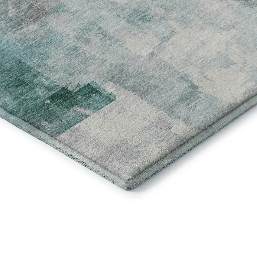 Teal Gray And Silver Abstract Washable Area Rug With UV Protection Photo 7
