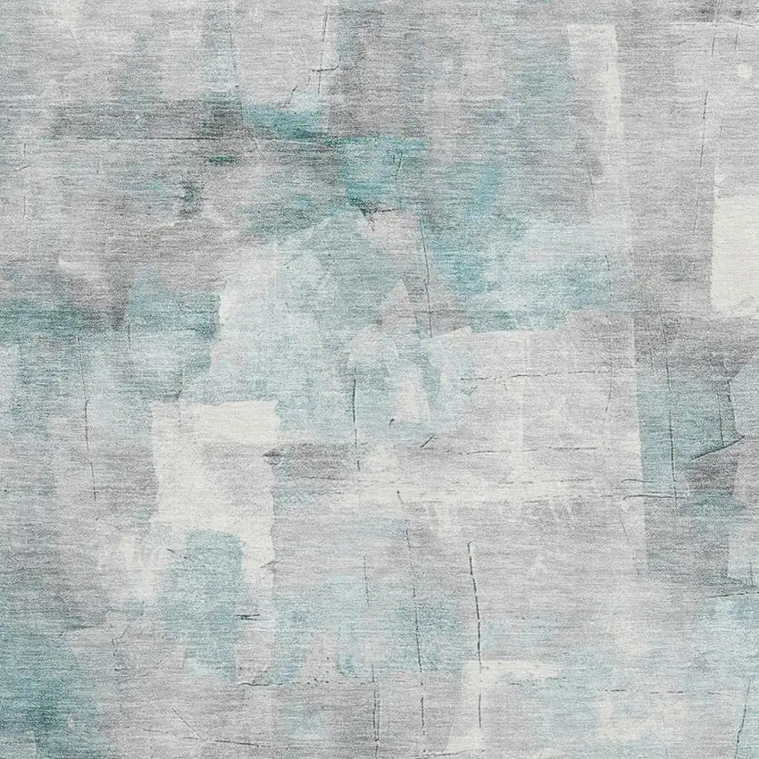 Teal Gray And Silver Abstract Washable Area Rug With UV Protection Photo 2