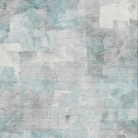 Teal Gray And Silver Abstract Washable Area Rug With UV Protection Photo 2