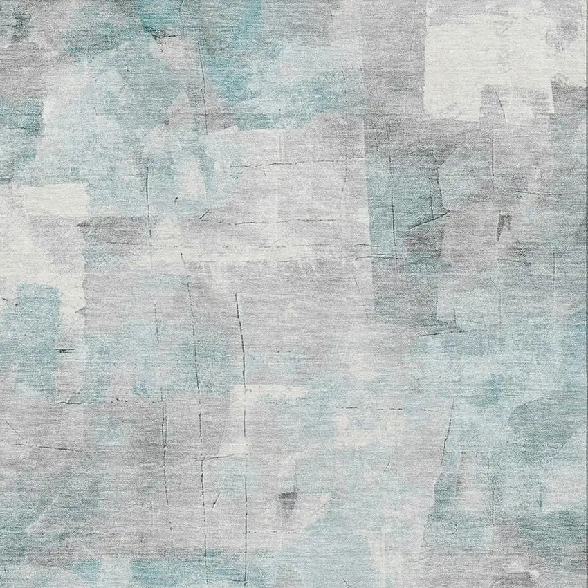 Teal Gray And Silver Abstract Washable Area Rug With UV Protection Photo 2