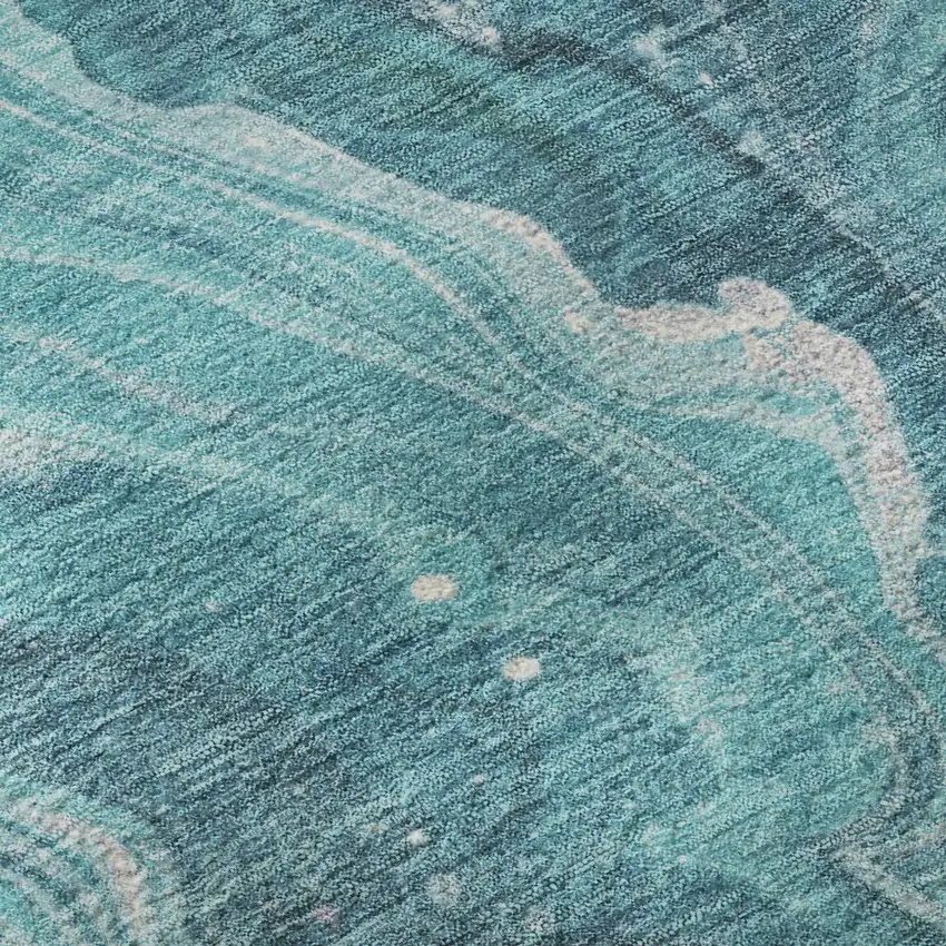 Teal Gray And Silver Abstract Washable Area Rug With UV Protection Photo 8