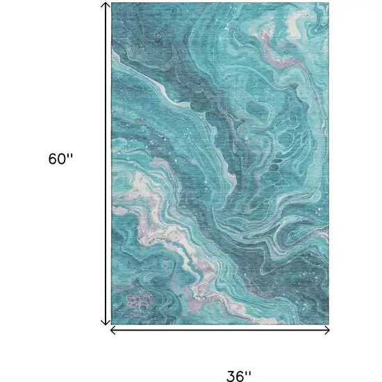 Teal Gray And Silver Abstract Washable Area Rug With UV Protection Photo 9