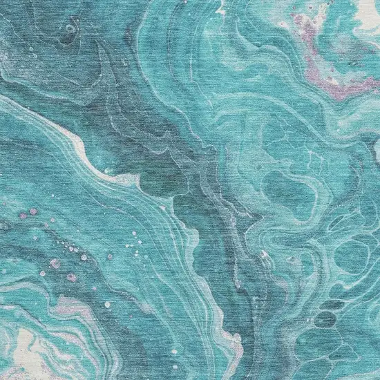 Teal Gray And Silver Abstract Washable Area Rug With UV Protection Photo 2