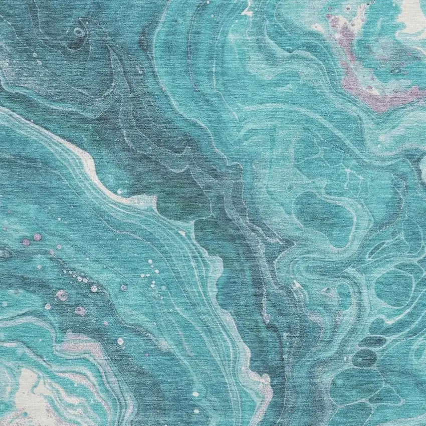 Teal Gray And Silver Abstract Washable Area Rug With UV Protection Photo 2