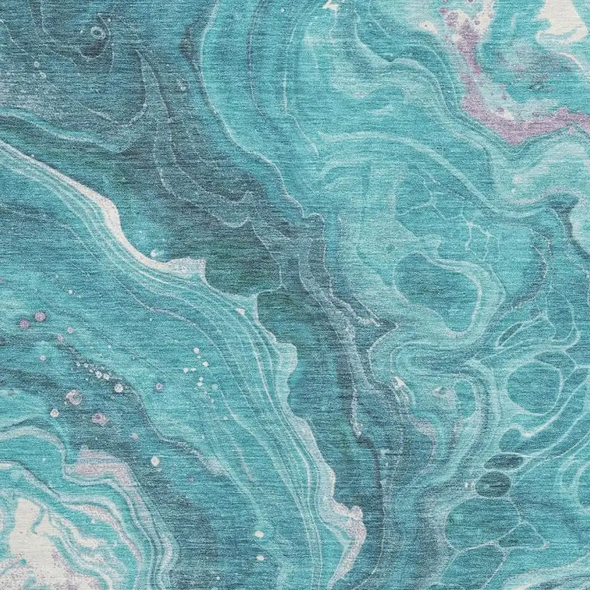 Teal Gray And Silver Abstract Washable Area Rug With UV Protection Photo 2