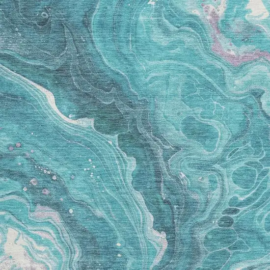 Teal Gray And Silver Abstract Washable Area Rug With UV Protection Photo 2