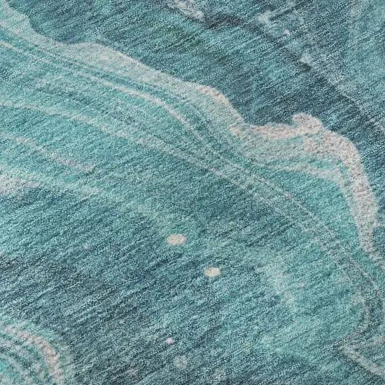 Teal Gray And Silver Abstract Washable Area Rug With UV Protection Photo 9