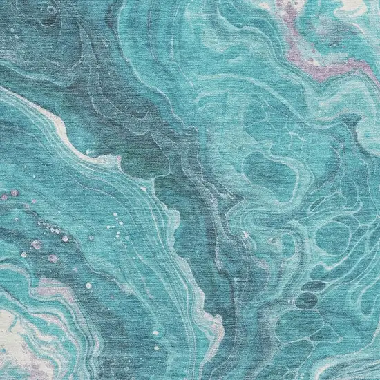 Teal Gray And Silver Abstract Washable Area Rug With UV Protection Photo 2