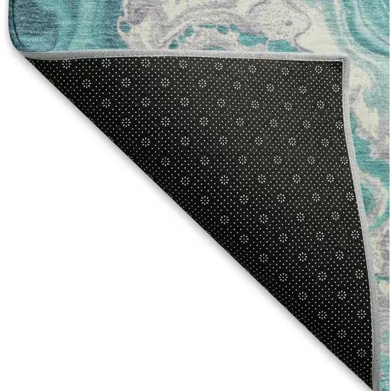Teal Gray And Silver Abstract Washable Area Rug With UV Protection Photo 5