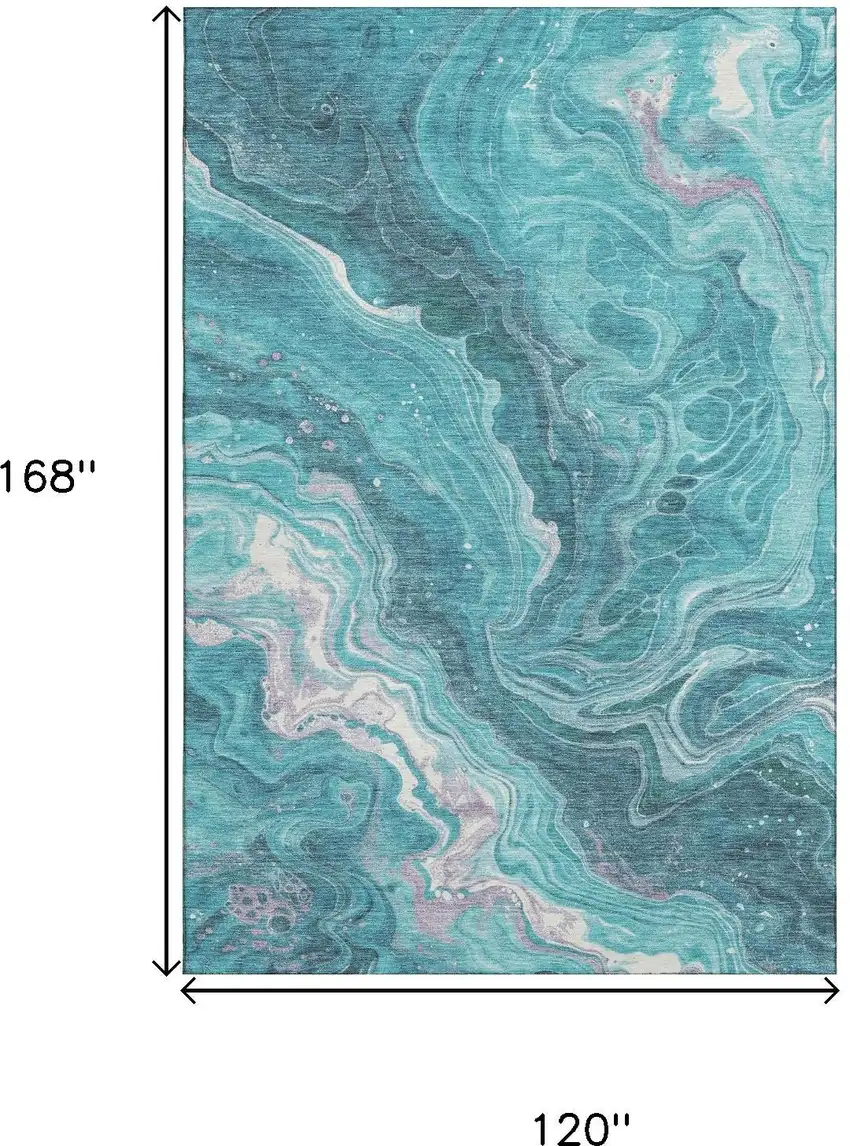 Teal Gray And Silver Abstract Washable Area Rug With UV Protection Photo 9