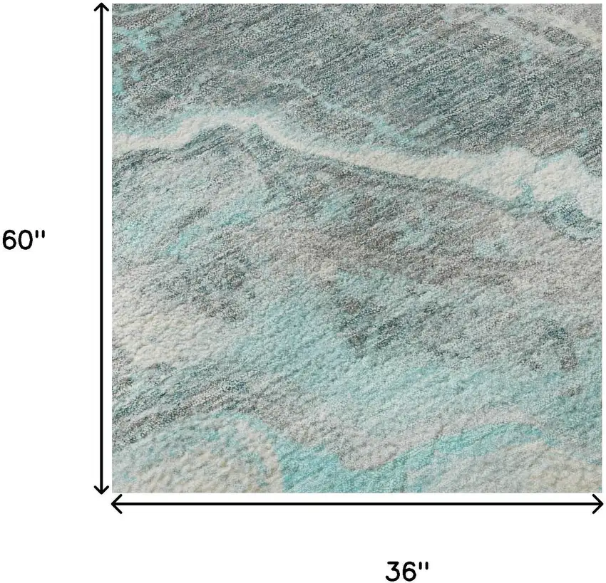 Teal Gray And Silver Abstract Washable Area Rug With UV Protection Photo 8