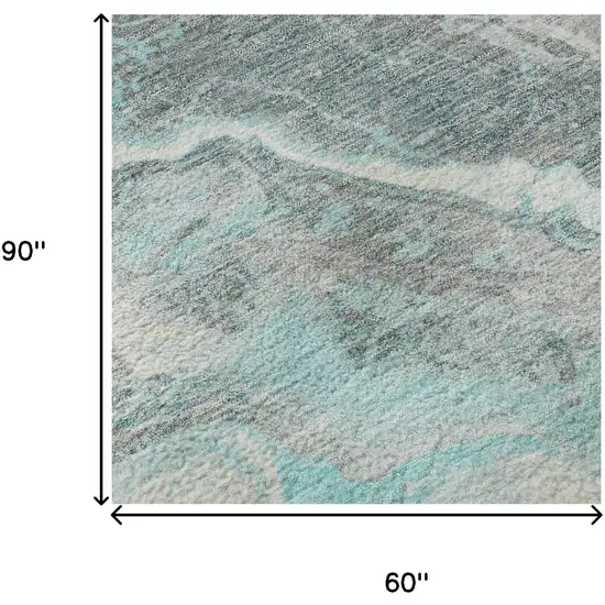 Teal Gray And Silver Abstract Washable Area Rug With UV Protection Photo 8