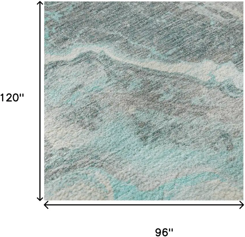 Teal Gray And Silver Abstract Washable Area Rug With UV Protection Photo 8