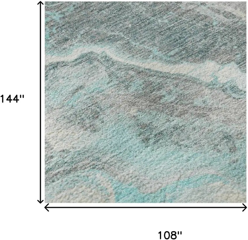 Teal Gray And Silver Abstract Washable Area Rug With UV Protection Photo 8