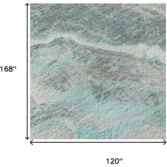 Teal Gray And Silver Abstract Washable Area Rug With UV Protection Photo 9