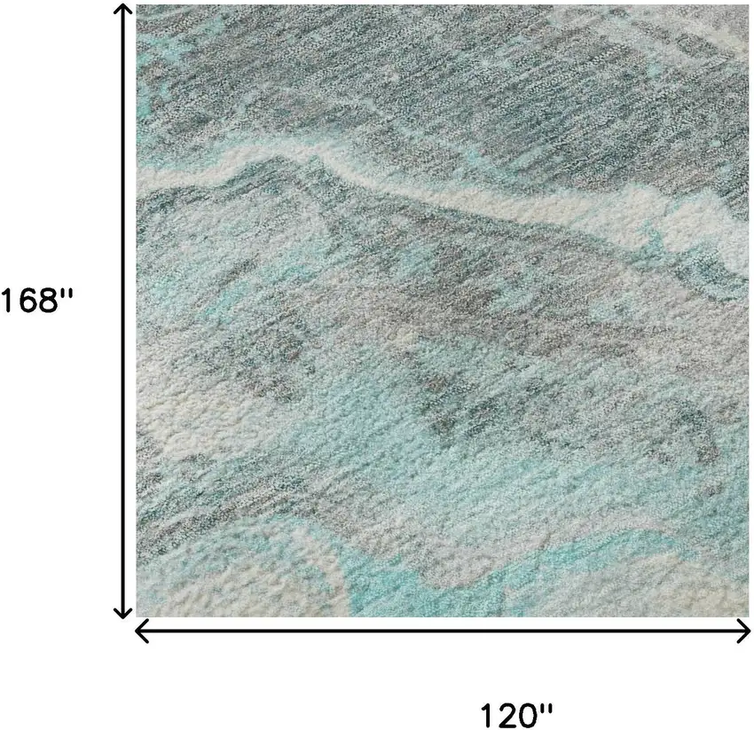 Teal Gray And Silver Abstract Washable Area Rug With UV Protection Photo 9