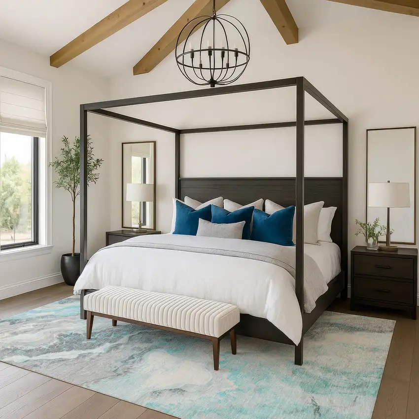 Teal Gray And Silver Abstract Washable Area Rug With UV Protection Photo 3