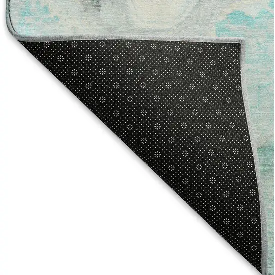 Teal Gray And Silver Abstract Washable Area Rug With UV Protection Photo 6