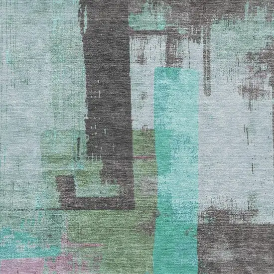 Teal Gray And Silver Abstract Washable Area Rug With UV Protection Photo 2
