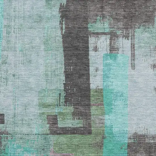 Teal Gray And Silver Abstract Washable Area Rug With UV Protection Photo 2