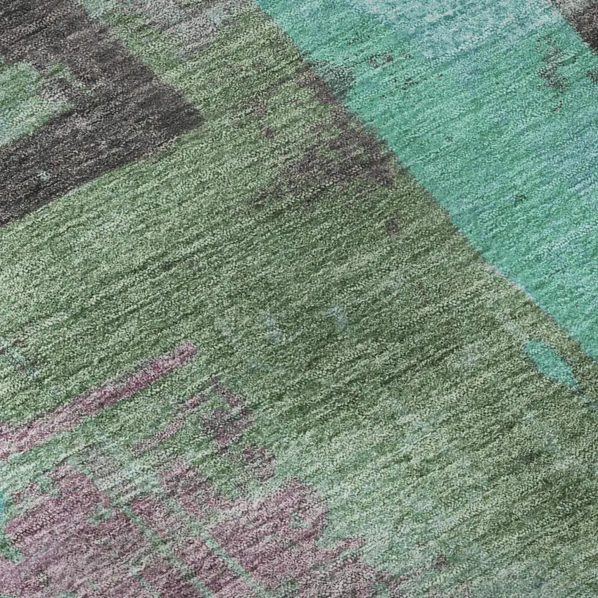 Teal Gray And Silver Abstract Washable Area Rug With UV Protection Photo 8