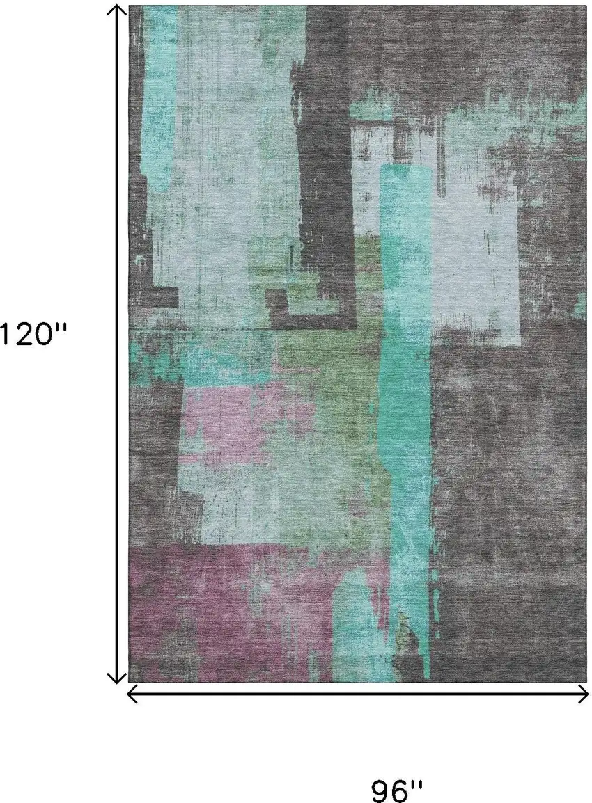 Teal Gray And Silver Abstract Washable Area Rug With UV Protection Photo 9