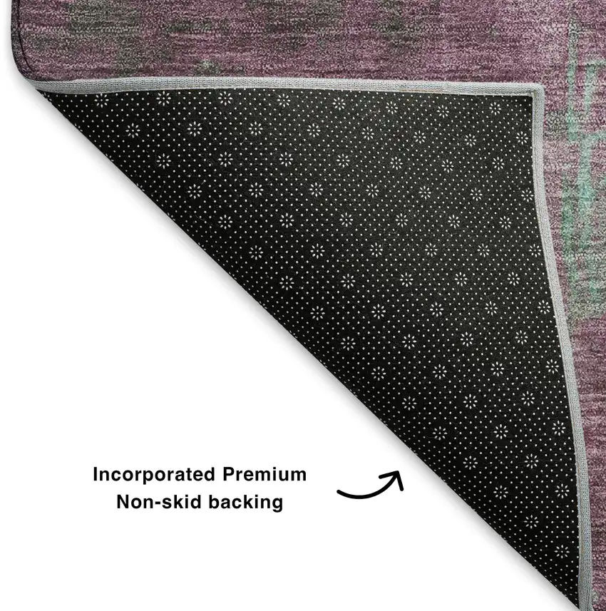 Teal Gray And Silver Abstract Washable Area Rug With UV Protection Photo 5