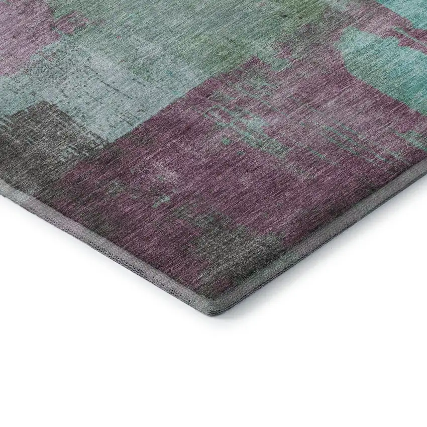 Teal Gray And Silver Abstract Washable Area Rug With UV Protection Photo 6