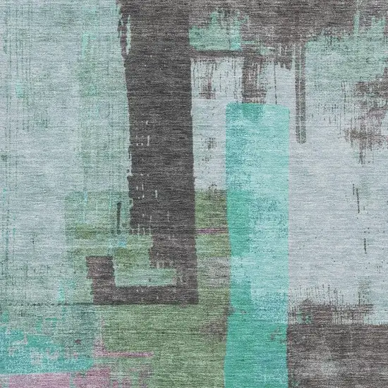 Teal Gray And Silver Abstract Washable Area Rug With UV Protection Photo 2