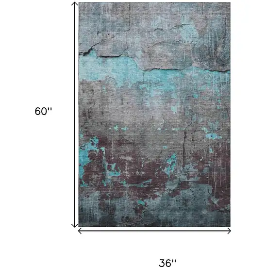 Teal Gray And Silver Abstract Washable Area Rug With UV Protection Photo 9