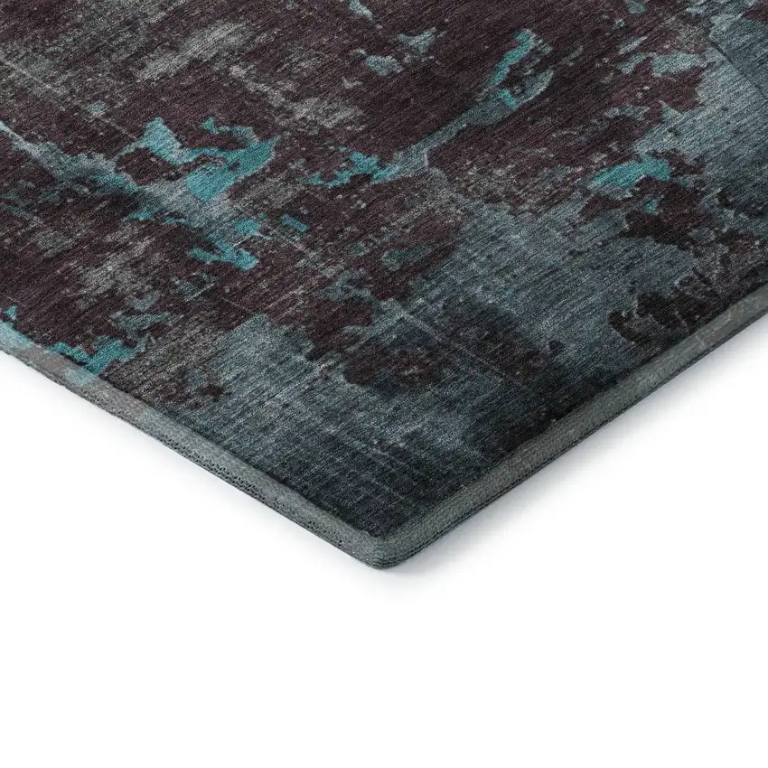 Teal Gray And Silver Abstract Washable Area Rug With UV Protection Photo 6