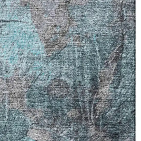 Teal Gray And Silver Abstract Washable Area Rug With UV Protection Photo 2