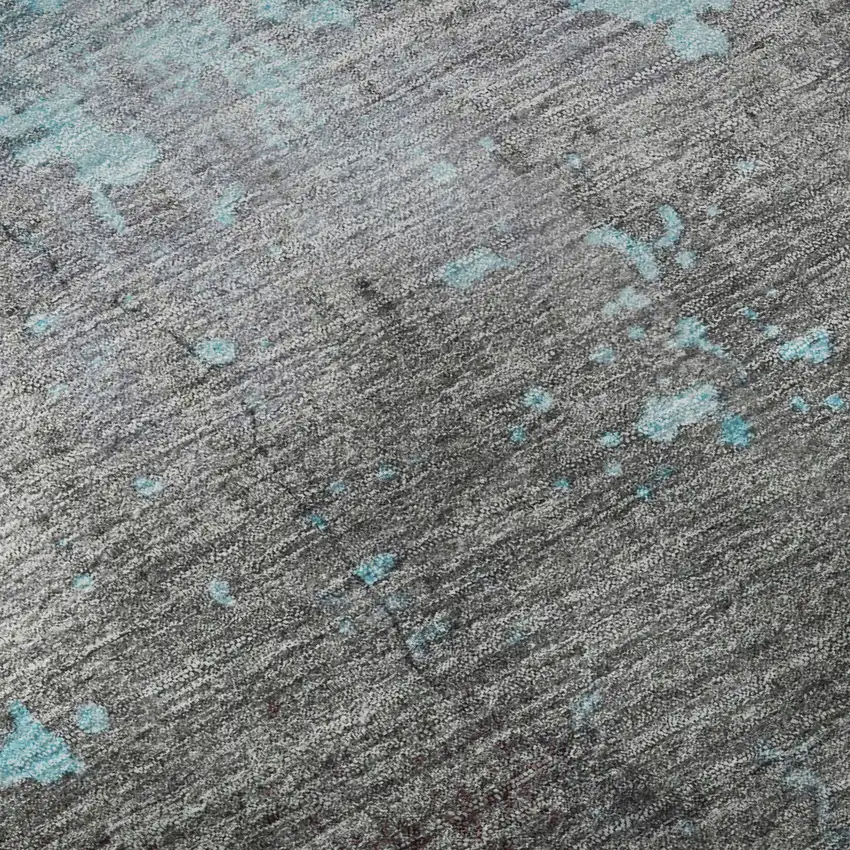 Teal Gray And Silver Abstract Washable Area Rug With UV Protection Photo 9