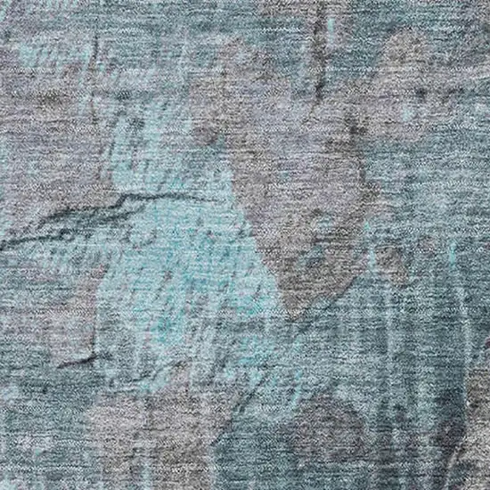 Teal Gray And Silver Abstract Washable Area Rug With UV Protection Photo 2