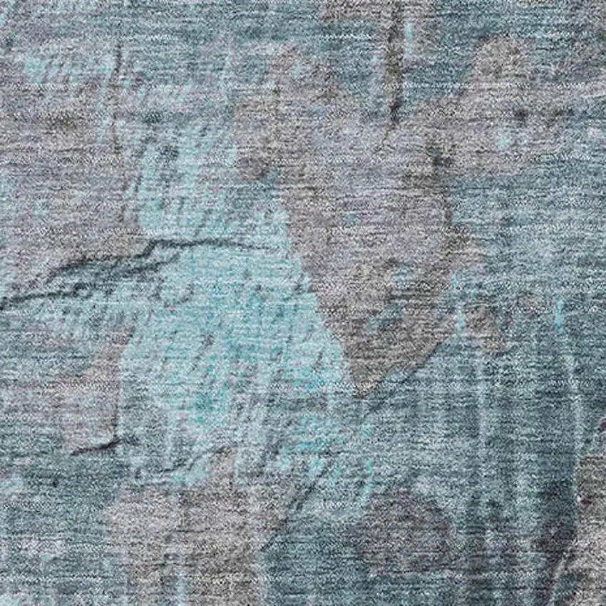 Teal Gray And Silver Abstract Washable Area Rug With UV Protection Photo 2