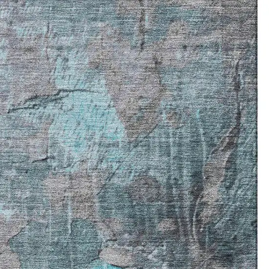 Teal Gray And Silver Abstract Washable Area Rug With UV Protection Photo 3