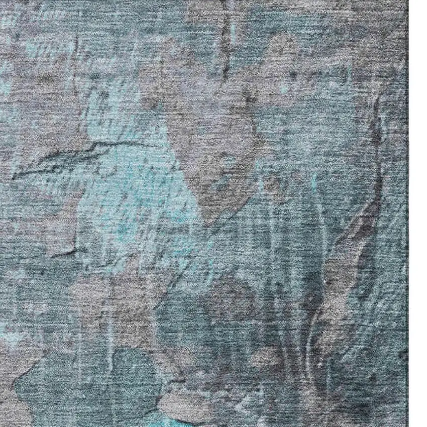Teal Gray And Silver Abstract Washable Area Rug With UV Protection Photo 3