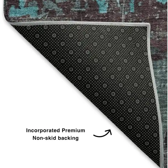 Teal Gray And Silver Abstract Washable Area Rug With UV Protection Photo 6