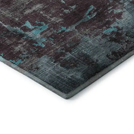 Teal Gray And Silver Abstract Washable Area Rug With UV Protection Photo 6